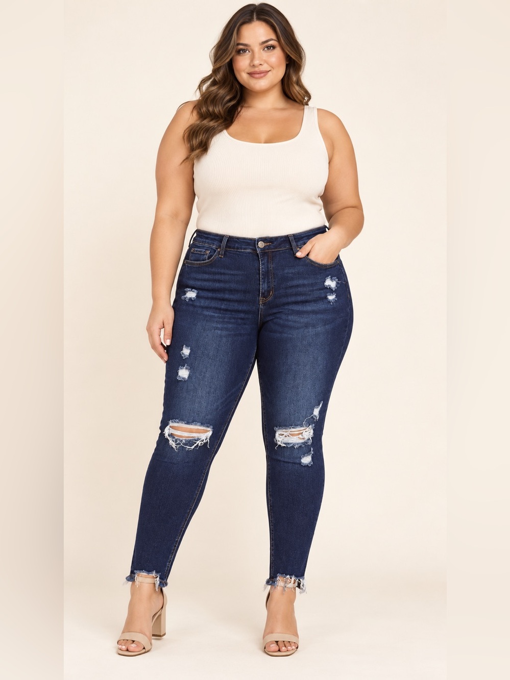 NWT VERVET Blue Distressed Skinny Jeans – Size 18 Dark Wash #1162